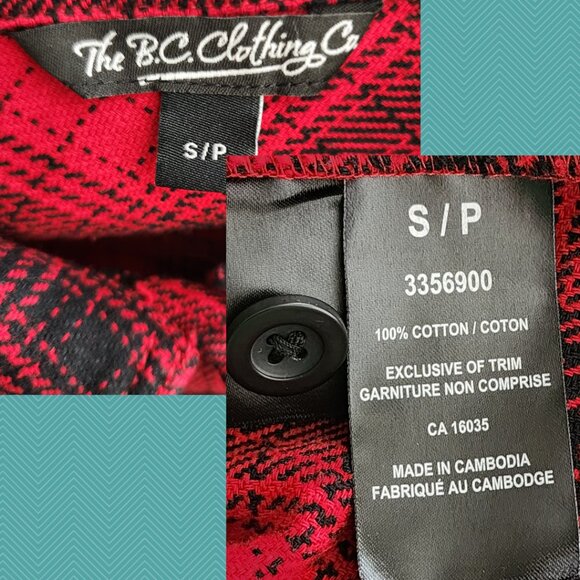 The BC Clothing Co Red Plaid 100% Cotton Flannel Shirt - Picture 4 of 4